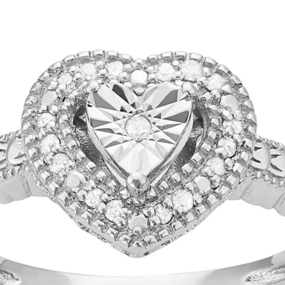 Sterling Silver 1/10 Carat T.W. Diamond Heart Halo Ring Size 7 NWT - Picture 3 of 8
